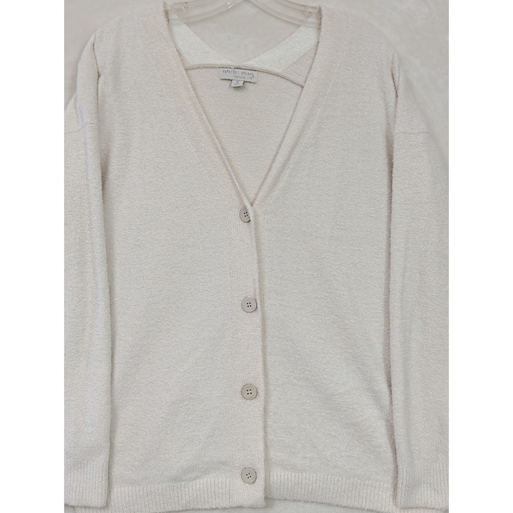 Barefoot Dreams CozyChic Lite Cardigan Womens M Cream White‎ Button Front Comfy - Picture 5 of 11